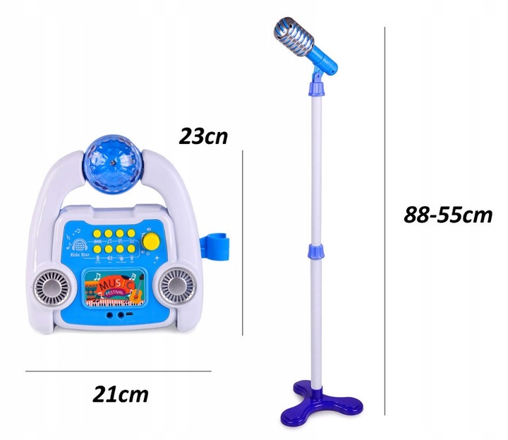 ZESTAW DO KARAOKE MIKROFON DLA DZIECI WZMACNIACZ STATYW EFEKTY NAGRYWANIE