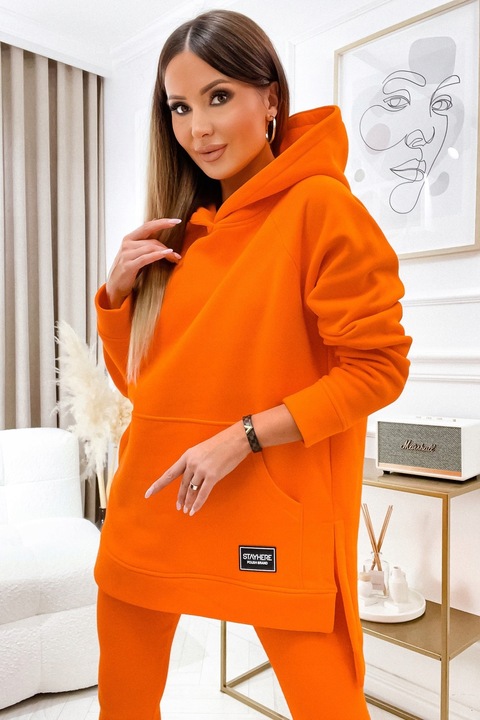 Bluza z kapturem oversize STAY HERE pomarańczowa