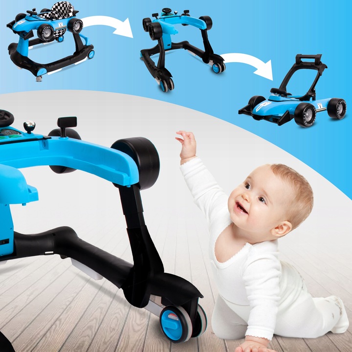 Interaktywny Chodzik jeździk pchacz Wyścigówka Formuła 1 3w1 niebieski