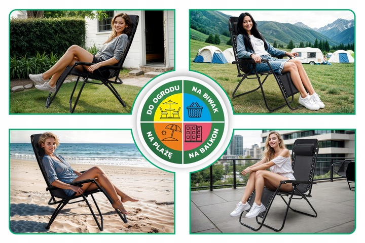 LEŻAK OGRODOWY Z PODNÓŻKIEM, ZAGŁÓWKIEM I STOLIKIEM NA NAPOJE ZERO GRAVITY