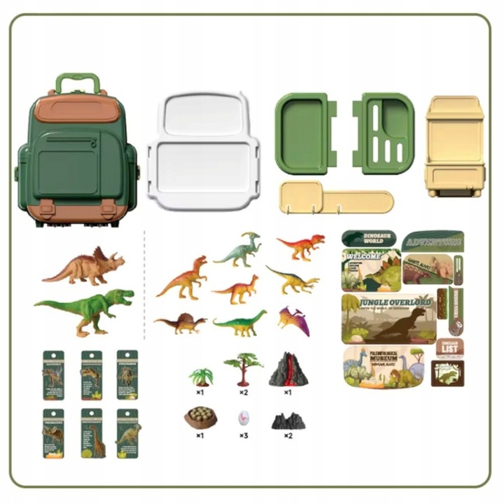 DINOZAURY W PLECAKU T-REX FIGURKI DINO ZESTAW ODKRYWCY ZABAWKA PREZENT