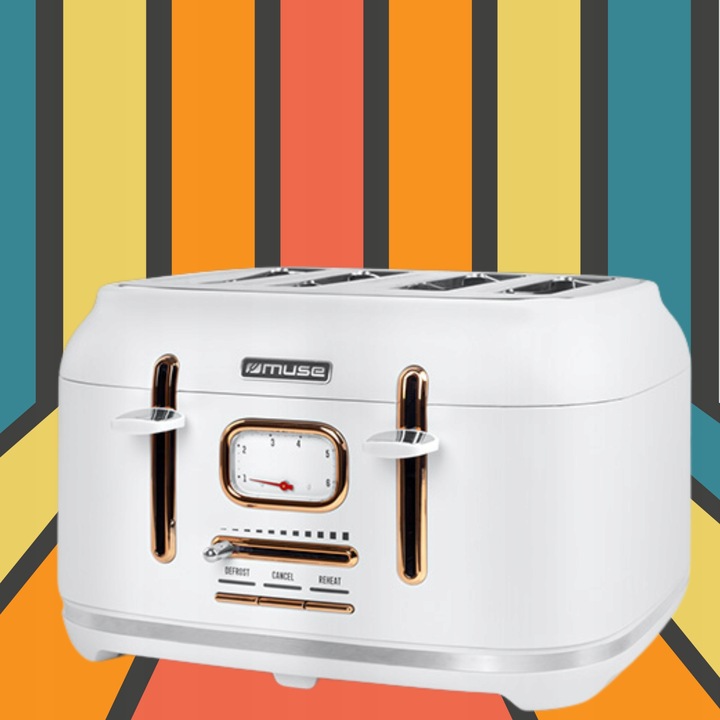 TOSTER OPIEKACZ 4 TOSTY RETRO 1800W NA 4 TOSTY BIAŁY/ZŁOTY MUSE MS-131W