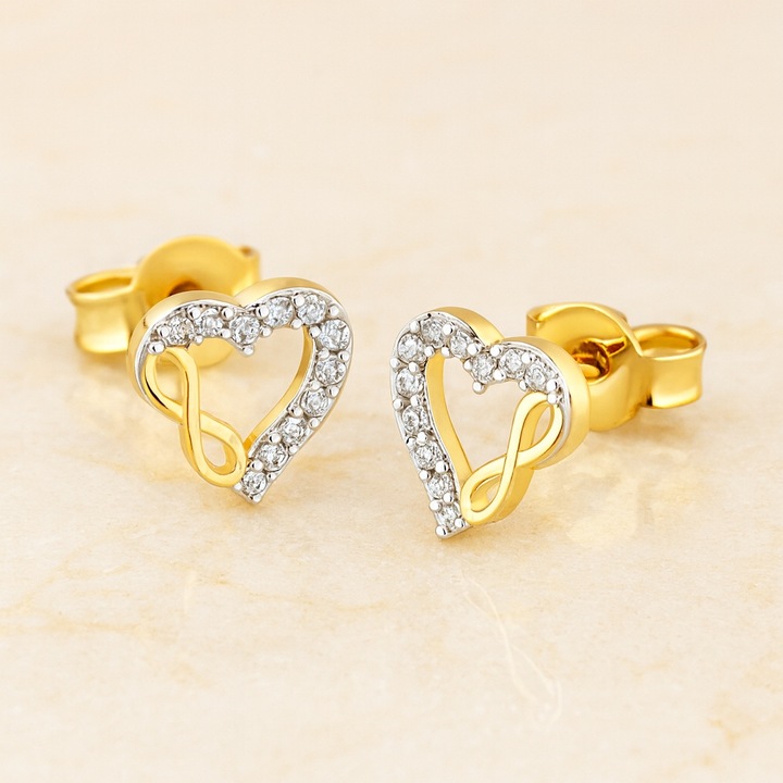 Złoty Komplet Biżuterii Złoto 333 Naszyjnik Kolczyki Serca Nieskończoność