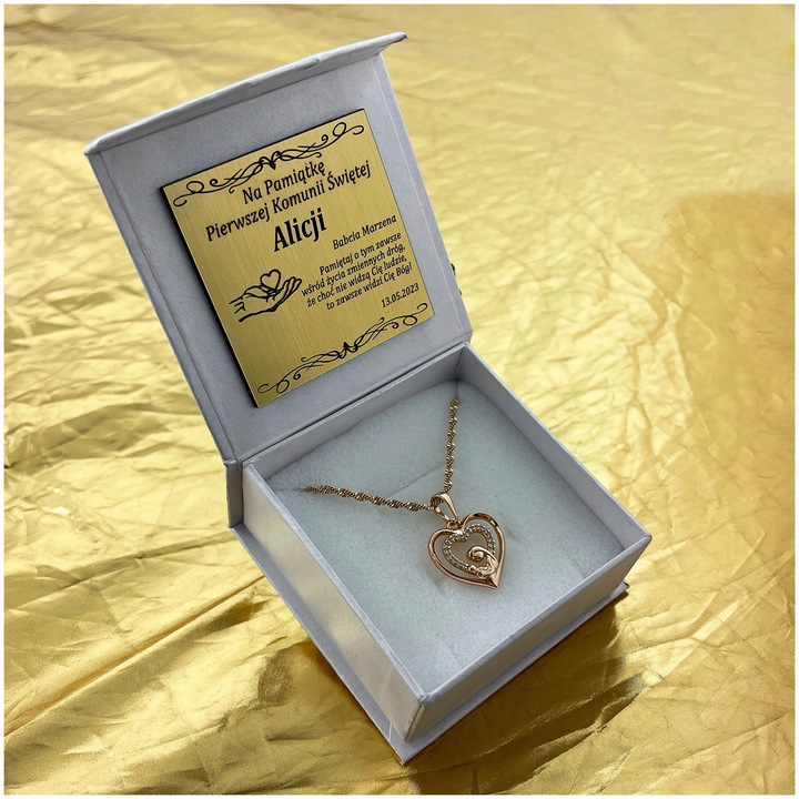 ZŁOTY ŁAŃCUSZEK Z MEDALIKIEM PAMIĄTKA I KOMUNII ŚWIĘTEJ + GRAWER + GRATISY