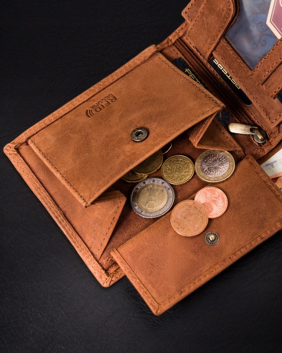 Portfel skórzany męski RFID pojemny na prezent brązowy nubukowy Peterson