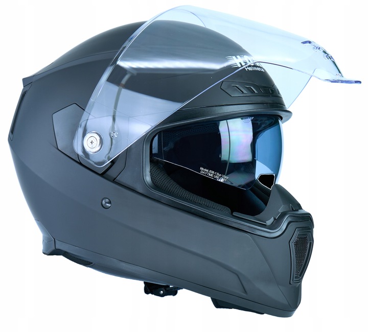 KASK MOTOCYKLOWY HORN CZARNA SZYBA I BEZBARWNA PRZYGOTOWANY POD INTERKOM XS