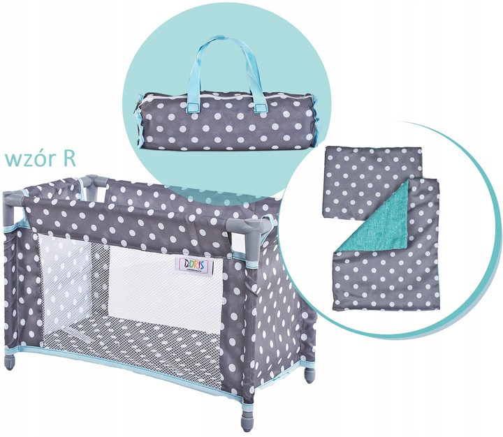 Łóżeczko dla lalek turystyczne kojec + TORBA POŚĆIEL ZESTAW 52 cm Doris