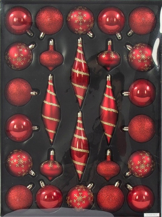 ZESTAW CZERWONYCH BOMBEK PLASTIKOWYCH CHOINKA BOMBKA CZERWIEŃ SOPLE 26 SZT