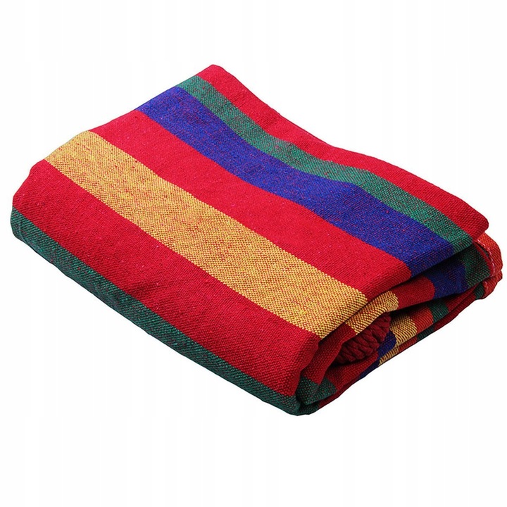 Wiszący Hamak 2-Osobowy Wielokolorowy z Drążkiem Mocny 150 cm Czerwony