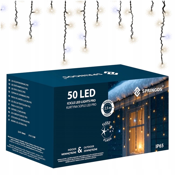 LAMPKI SOPLE 50LED ZEWNĘTRZNE IP65 PRO BIAŁE FLASH 2,5m GRUBE PROFESJONALNE