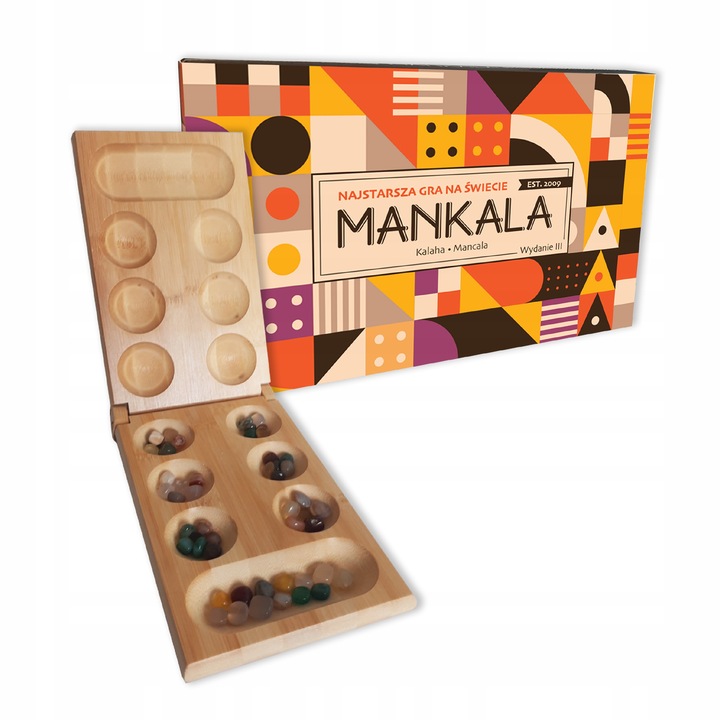 MANKALA - GRA LOGICZNA (KALAHA) - KOLOROWE KAMIENIE PÓŁSZLACHETNE! NOWOŚĆ!!