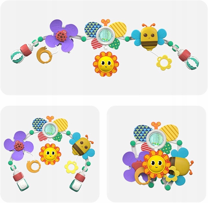 PAŁĄK z zawieszkami DO WÓZKA FOTELIKA ŁÓŻECZKA zabawka sensoryczna gryzak