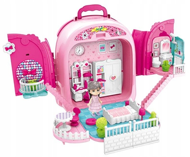 Toaletka WALIZKA domek z lalką PLECAK zestaw piękności 3w1 dla dziewczynek