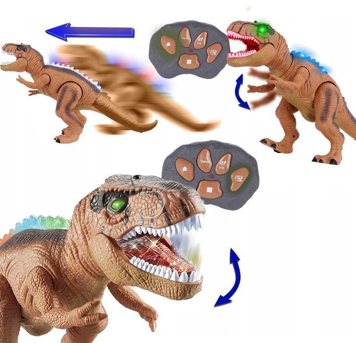 DINOZAUR ROBOT ZDALNIE STEROWANY RC Pilot ŚWIATŁO DŹWIĘK CHODZI +5x Bateria