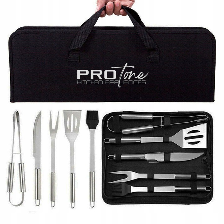 STALOWY Zestaw grillowy akcesoria przybory sztućce do grilla 5w1 + ETUI
