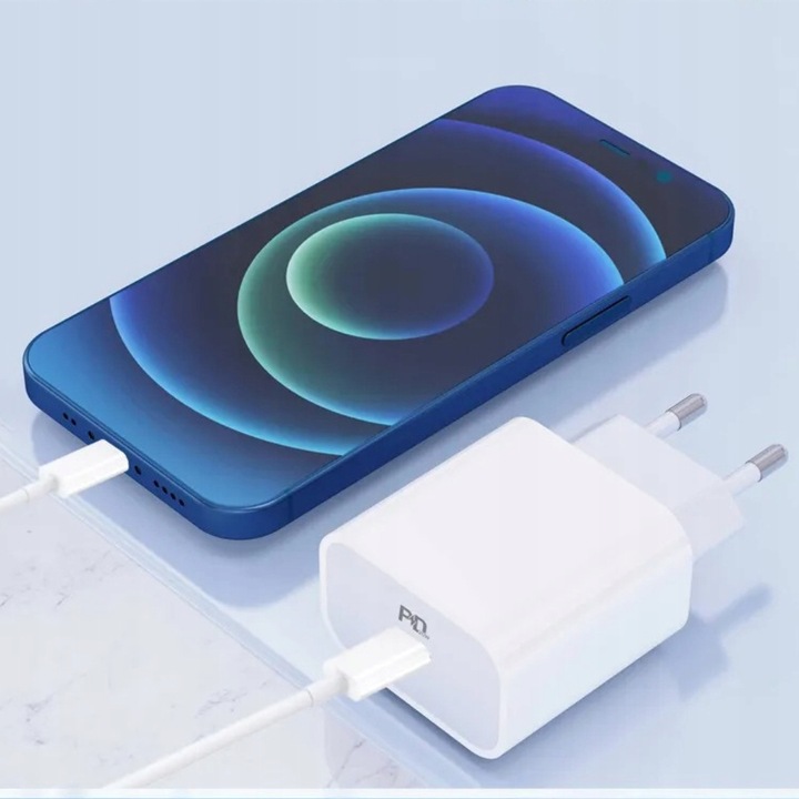 ŁADOWARKA SIECIOWA USB-C DO IPHONE 11 12 13 14 15 PRO MAX + KABEL LIGHTNING