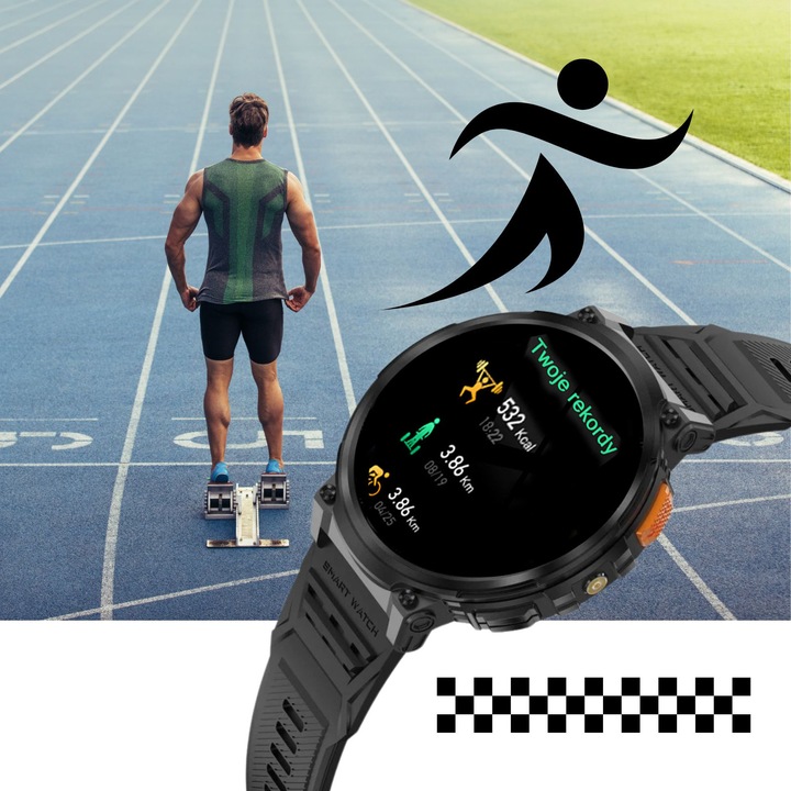 DUŻY zegarek męski SMARTWATCH GRAVITY z ROZMOWAMI DUŻA BATERIA 730mAh 1.85"