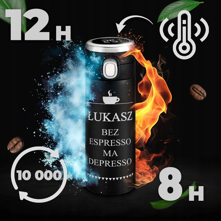 Kubek Termiczny z Grawerem Termos z Wyświetlaczem do Kawy Samochodu 400ml