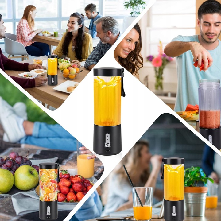 Blender do Koktajli 450ml z 6 Nierdzewnymi Żmijkami i 2000mAh Baterią