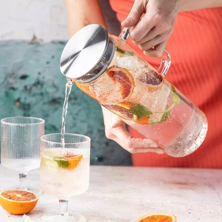 Dzbanek Szklany 1,5 L Pojemnik na WODĘ LEMONIADĘ herbatę MROŻONĄ sok Napoje