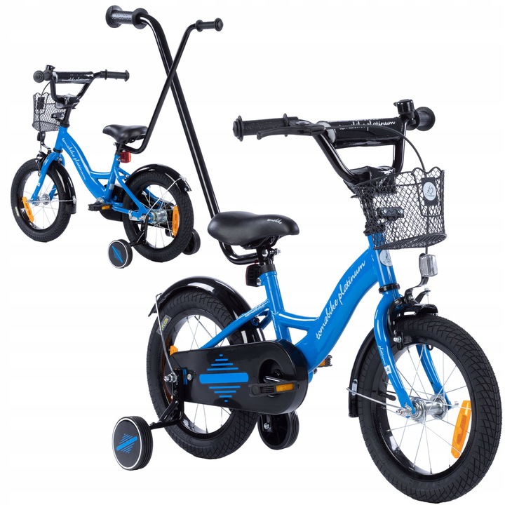 rower rowerek TOMABIKE 14 cali M koszyk torpedo prowadnik L niebieski 2025