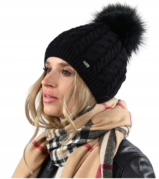 Czapka damska zimowa Ciepła dwuwarstwowa z polarem Pompon POLSKA Produkcja