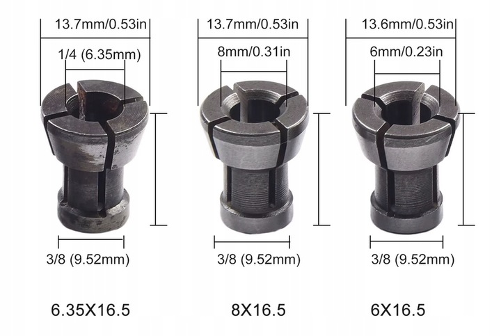 3 x TULEJA ,1 x nakrętki /REDUKCJA 6 ,8 ,6,35mm wys 16,5mm
