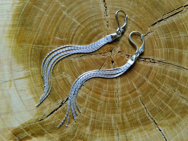 Srebrne 925 długie kolczyki 9 cm z łańcuszków cardano Pudełko ozdobne