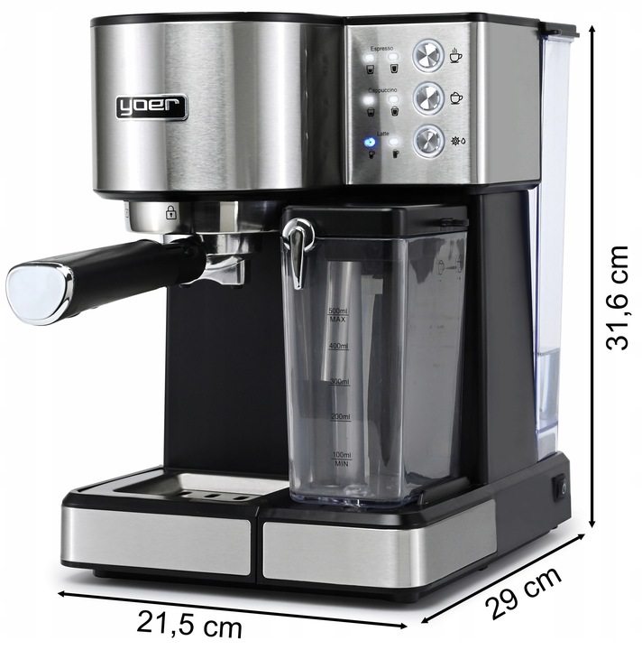 Ekspres do kawy Ciśnieniowy Automatyczny Yoer 20bar 1350W +Spieniacz Mleka