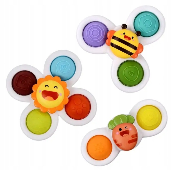 FIDGET SPINNER Z PRZYSSAWKĄ SENSORYCZNY OBROTOWY GRZECHOTKA KĄPIEL 3 SZTUKI