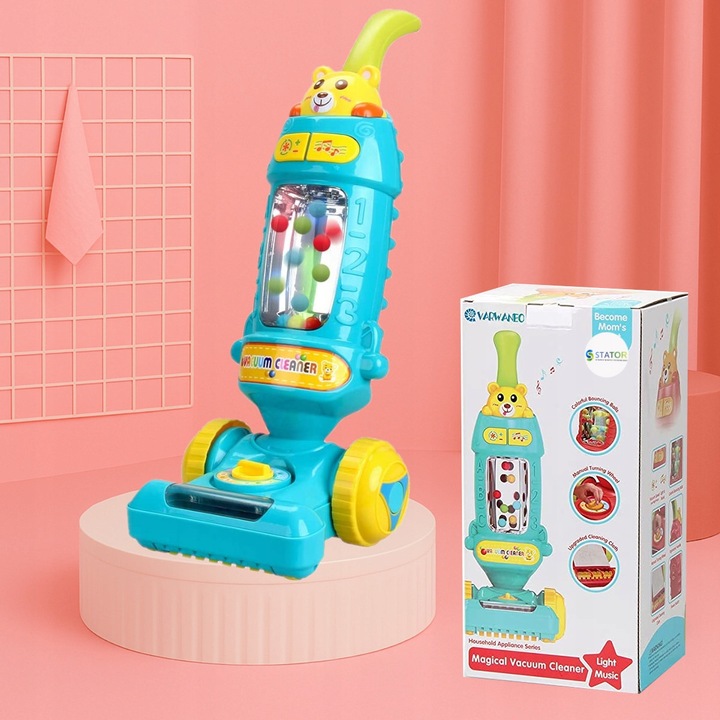 DUŻY ODKURZACZ RĘCZNY PIONOWY dla dzieci INTERAKTYWNY EDUKACYJNY LED MUZYKA