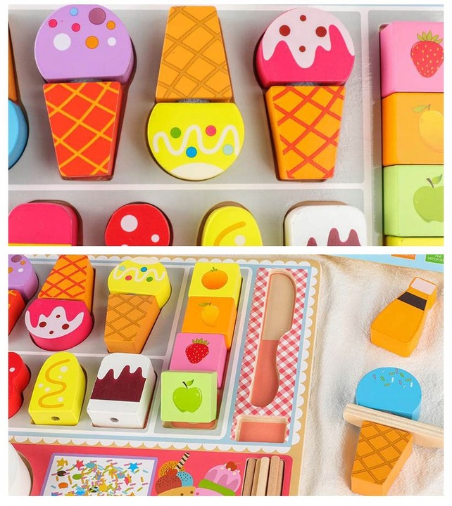 DREWNIANA LODZIARNIA SKLEP STOISKO Z LODAMI GAŁKI LODY NA PATYKU DLA DZIECI