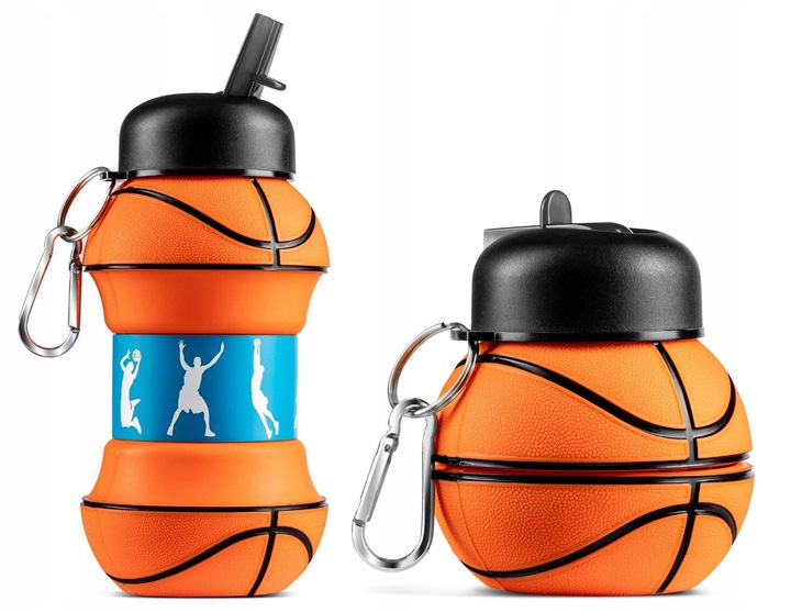 SKŁADANY BIDON PIŁKA do KOSZYKÓWKI BUTELKA 550 ml z KARABIŃCZYKIEM silikon