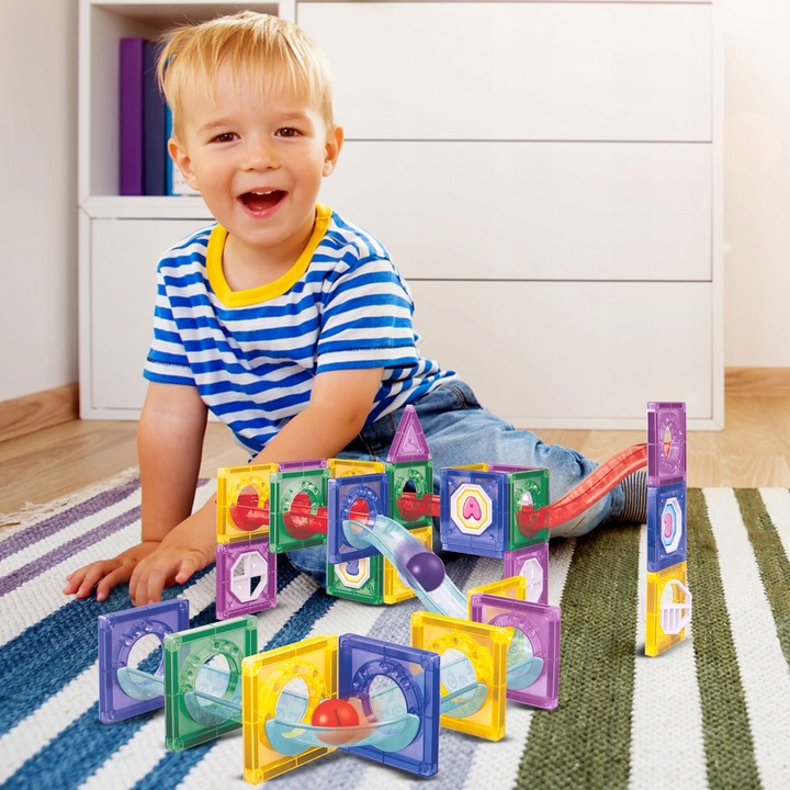 KLOCKI MAGNETYCZNE KONSTRUKCYJNE ŚWIECĄCY TOR KULKOWY ZJEŻDZALNIA 3D