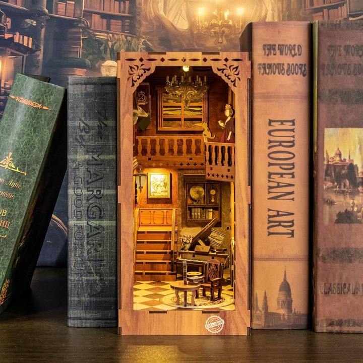 PUZZLE 3D PODPÓRKA DO KSIĄŻEK LED DIY MINIATUROWY DOMEK DREWNIANY BV02-003