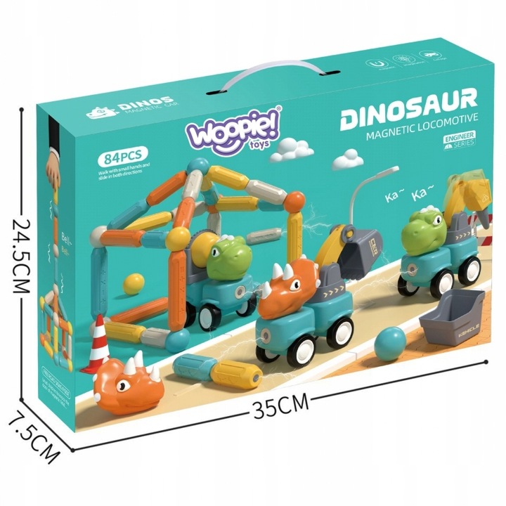 Klocki Magnetyczne Dinozaury Konstrukcyjne 84 el. WOOPIE