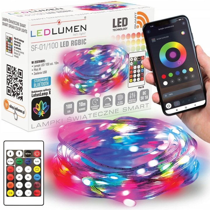 Inteligentne Lampki Świąteczne Choinkowe LED 10m Bluetooth SMART Aplikacja