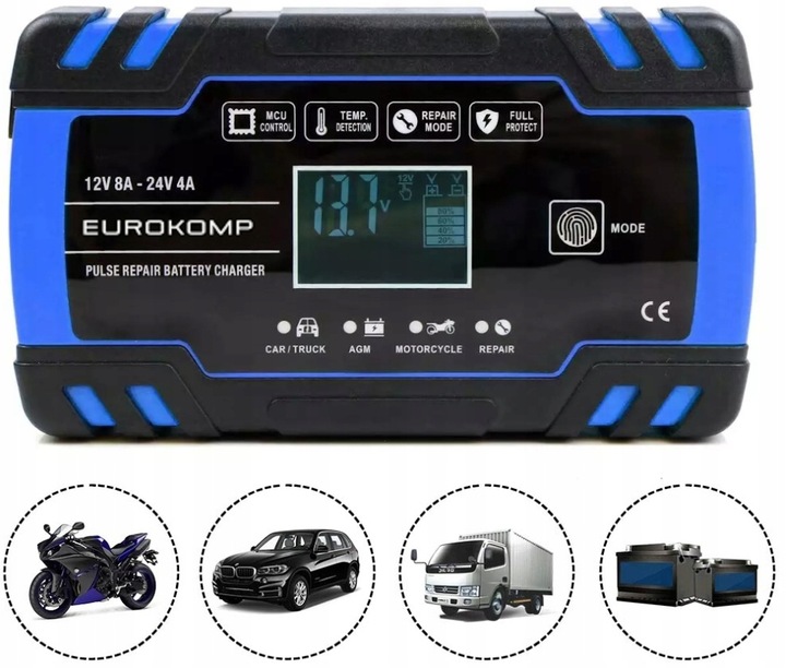 Prostownik samochodowy do akumulatorów LTC LX1204 12 V 24 V LCD ładowarka