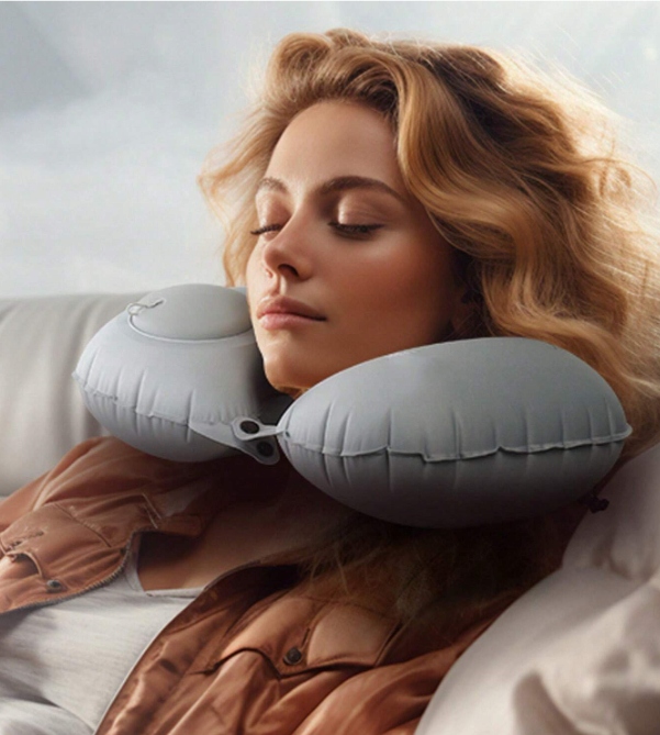 PODUSZKA PODRÓŻNA Dmuchana Samopompująca Welurowa ROGAL Do Spania Na Szyję