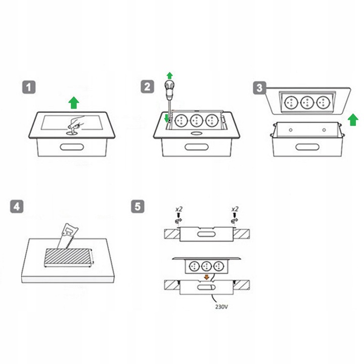 Gniazdo nablatowe chowane wpuszczane gniazdko 2xFR-CZARNE