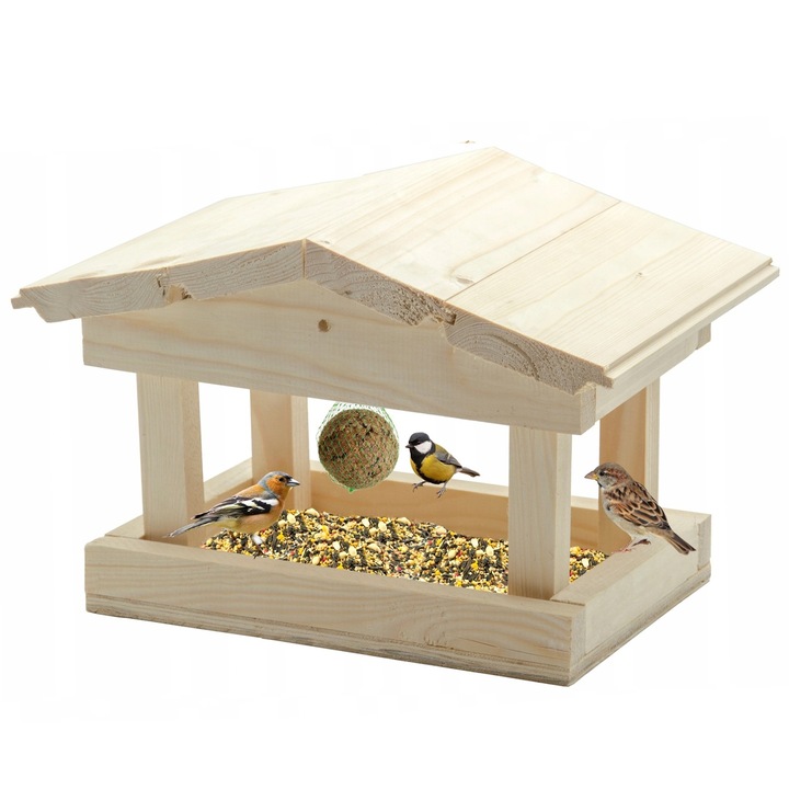 DUŻY KARMNIK DREWNIANY BUDKA NA KARMA KULE ZIARNO DLA DZIKICH PTAKÓW XL