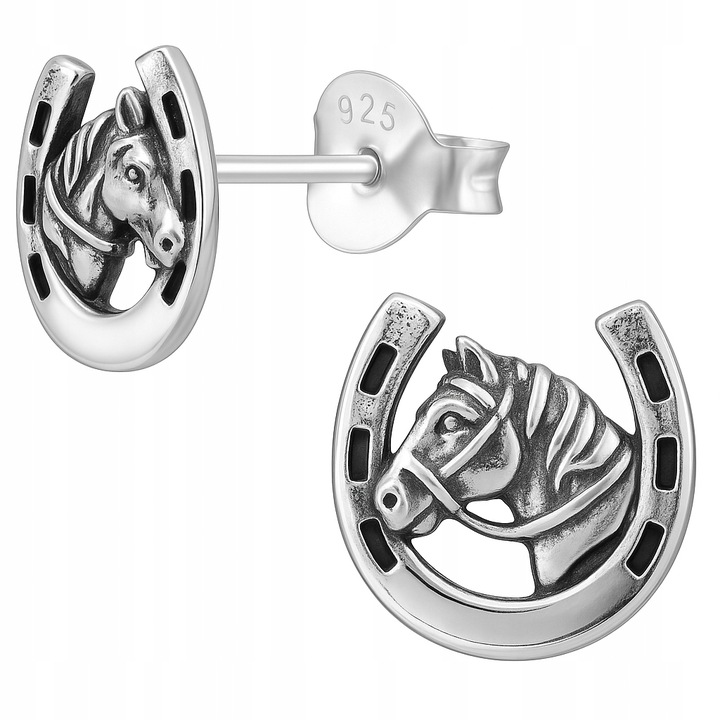 Kolczyki konie srebrne podkowy srebro sztyfty wkrętki koniki srebro