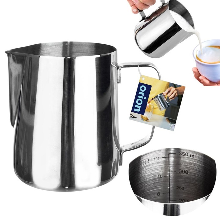 Mlecznik STALOWY dzbanek dzbanuszek na mleko do spieniania miarka 0,35L