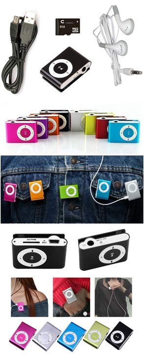 ODTWARZACZ MP3 KLIPS SŁUCHAWKI + KARTA SD 8GB