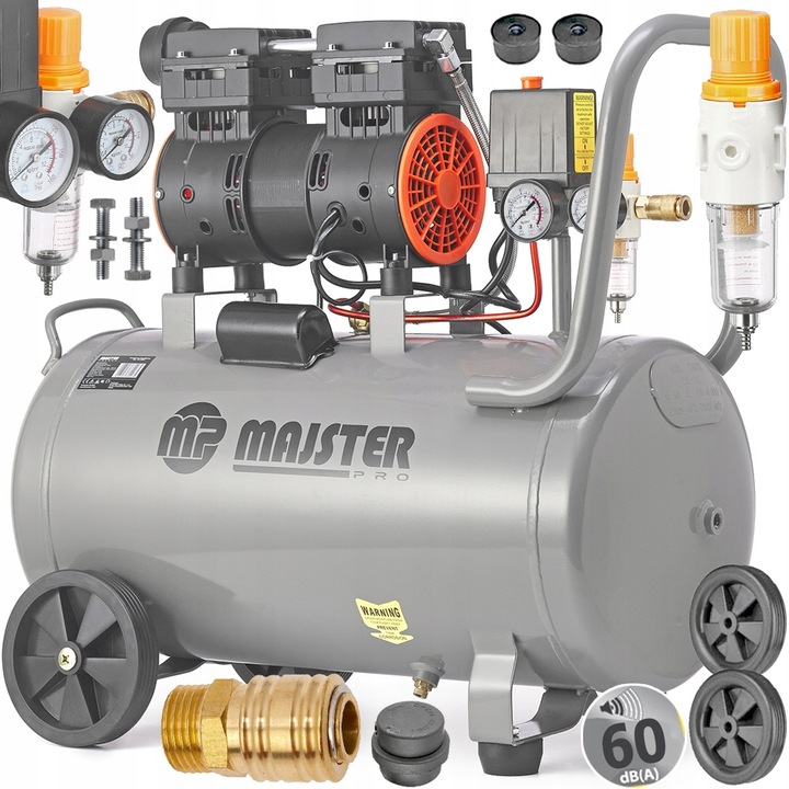KOMPRESOR BEZOLEJOWY SPRĘŻARKA SEPARATOR 50L CICHY 60dB Majster Polska 0064