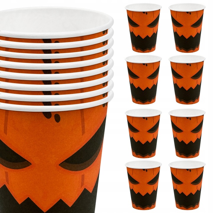 Duży Zestaw Talerzyki kubeczki serwetki słomki Halloween Dynia 40szt