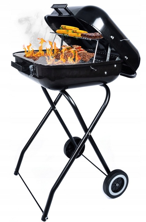 GRILL Węglowy na brykiet Ogrodowy PRZENOŚNY turystyczny WÓZEK POKRYWA