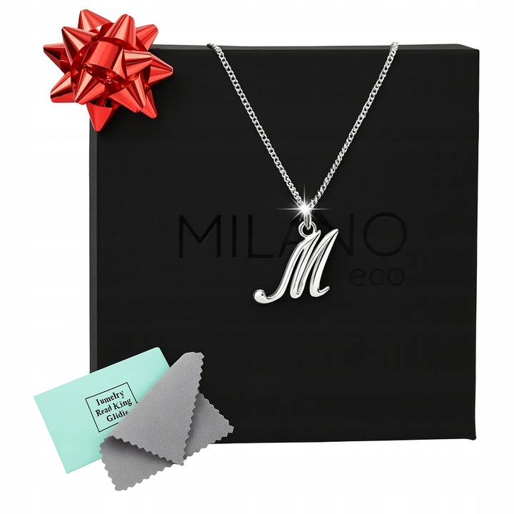 NASZYJNIK Z LITERKĄ LITERKA M PANCERKA SREBRO pudełko łańcuszek srebrny