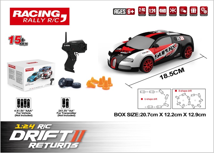 Samochód zdalnie sterowany do DRIFTu auto RC na pilota LED pachołki