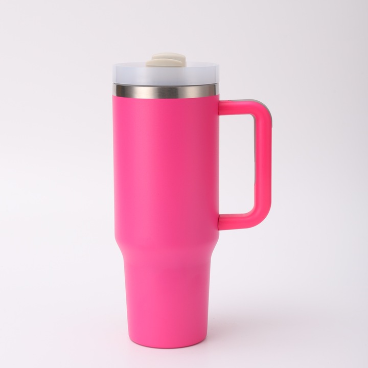 KUBEK TERMICZNY ZE SŁOMKĄ 1200ML RÓŻOWY TERMOS Z UCHWYTEM